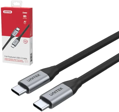Unitek C14091ABK stříbrná / Kabel / USB-C (M) - USB-C (M) / 2 m