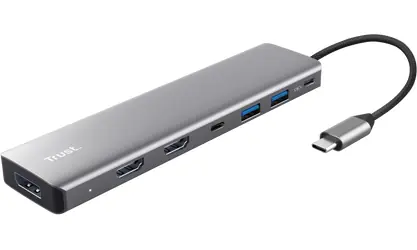 Trust Dalyx 7v1 stříbrná / USB-C hub / 3x HDMI / 2x USB-A / 2x USB-C / 100W PD