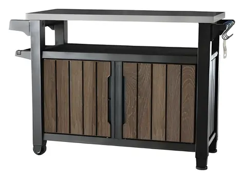 Keter UNITY XL Walnut / Grilovací stolek / 207 l / venkovní úložný box