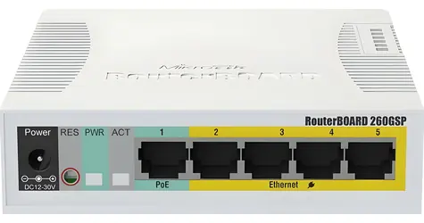 MikroTik RB260GSP (CSS106-1G-4P-1S) / Switch / 5x Gigabit LAN / 1x SFP / PoE-out / SwOS