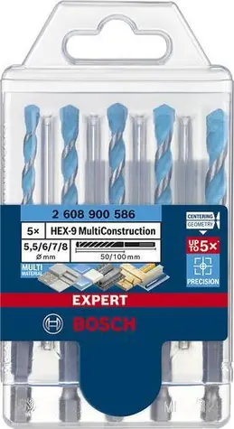 Bosch EXPERT HEX-9 MultiConstruction / Sada vrtáků / 5,5-6-7-8 mm / 5 ks / 6,3 mm šestihranná stopka