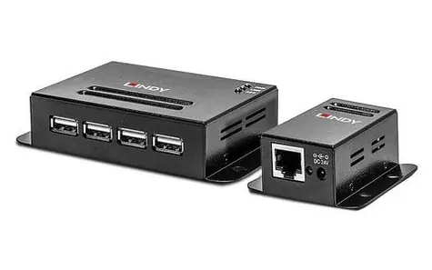 Lindy USB 2.0 Cat.6 Extender černá / USB extender / 4 porty / dosah 50 m
