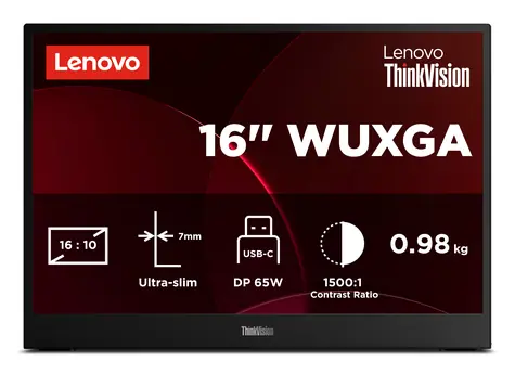16" Lenovo ThinkVision M16 černá / Monitor / IPS / WUXGA / 60Hz / USB-C