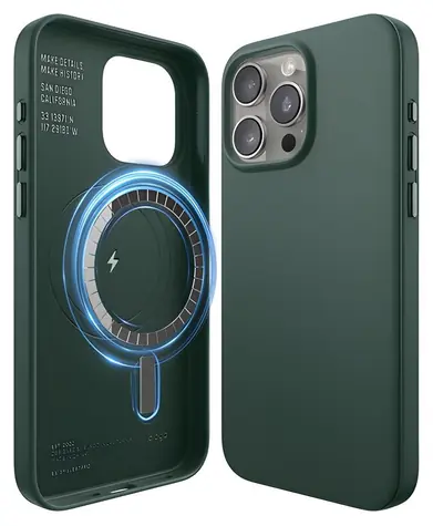 Elago Leather Case Midnight Green / Kožený kryt / Apple iPhone 15 Pro Max / MagSafe