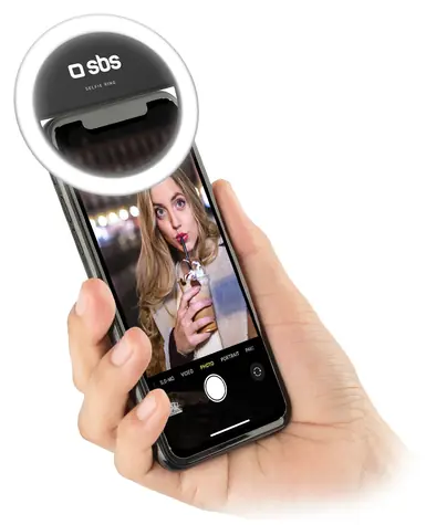 SBS Selfie kruhové světlo černá / LED světlo / pro smartphone