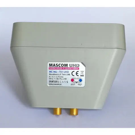 AB-COM LNB Mascom Monoblock M4-T03 Twin / LNB konvertor / DiSEqC přepínač / 2 družice 4,3° / šum. číslo 0,3 dB