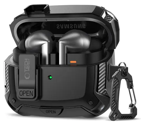 Tech-Protect Silicone Hook Case černá / Pouzdro / silikonové / s karabinou / pro Samsung Galaxy Buds 3, 3 FE a 3 Pro