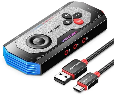 Vention CVAB0 / Externí zvuková karta / USB / RGB podsvícení / 3x jack / 16-bit