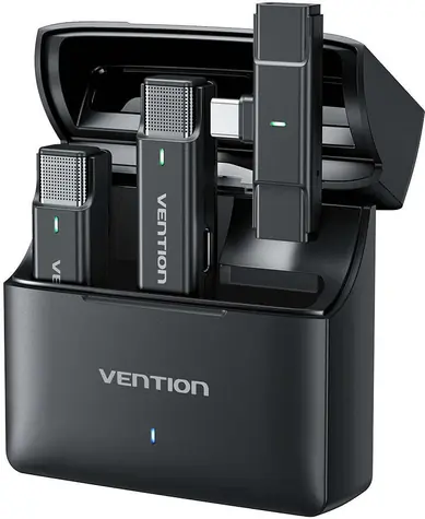 Vention NCAB0 černá / Bezdrátový mikrofon / 2 ks + pouzdro / 2,4 GHz / redukce šumu / USB-C