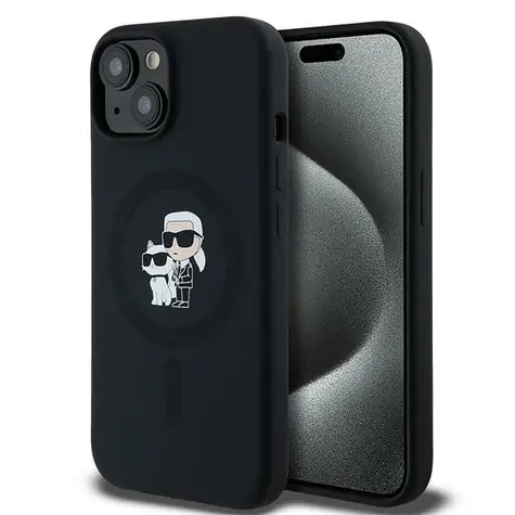 Karl Lagerfeld Silicone Karl & Choupette MagSafe černá / Zadní kryt / iPhone 15 Plus, 14 Plus