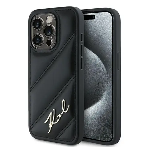 Karl Lagerfeld Diagonal Quilted Script černá / Zadní kryt / pro Apple iPhone 13 / 14 / 15