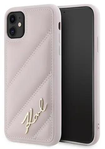 Karl Lagerfeld Diagonal Quilted Script růžová / Kryt / Apple iPhone 11 a Xr