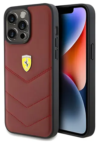 Ferrari Leather Stitched Lines červená / Zadní kryt / pro Apple iPhone 15 Pro Max