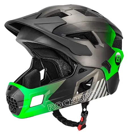 ROCKBROS Dětská cyklistická helma TS-61 zelená / Velikost M (54–57 cm) / Snímatelná brada