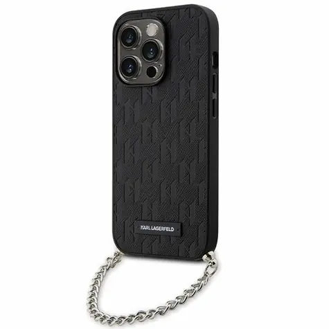 Karl Lagerfeld Saffiano Monogram Chain černá / Zadní kryt pro iPhone 14 Pro / Crossbody