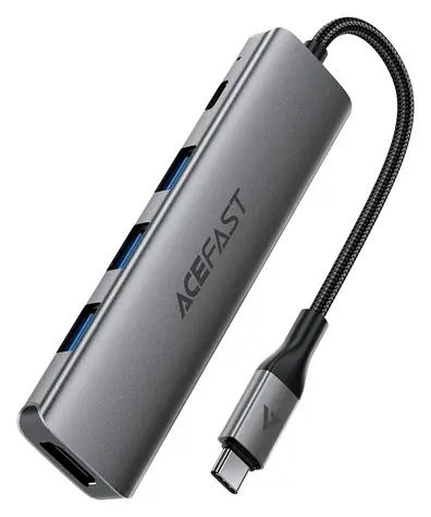 Acefast J16 šedá / Dokovací stanice / USB-C / 5v1 / HDMI 4K 60Hz / PD 90W