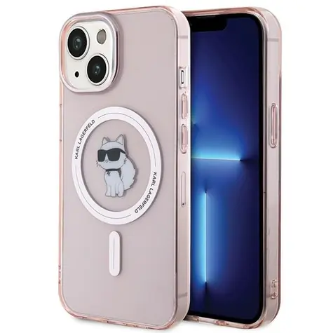 Karl Lagerfeld IML Choupette růžová / Zadní kryt pro iPhone 15 / MagSafe