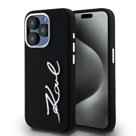 Karl Lagerfeld Kryt Silicone Metal Script Logo černá / Kryt / Pro Apple iPhone 15 Pro