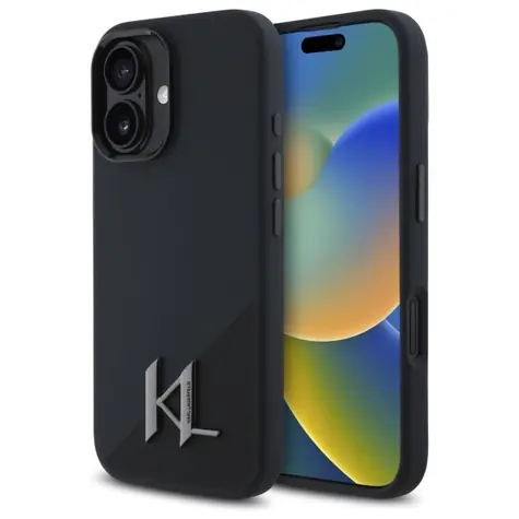 Karl Lagerfeld Shadow Metal Initial MagSafe černá / Zadní kryt / iPhone 16 / Silikonový