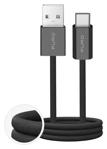 Puro Fabrik 2.0 černá / Datový kabel opletený USB-A na USB-C / 10W / 1,5 m
