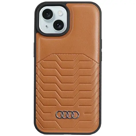 Audi Synthetic Leather hnědá / Kryt pro Apple iPhone 15 Plus a 14 Plus / MagSafe / syntetická kůže