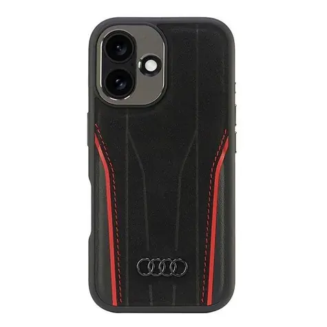 Audi Genuine Leather iPhone 16 černo-červená / Kryt / MagSafe