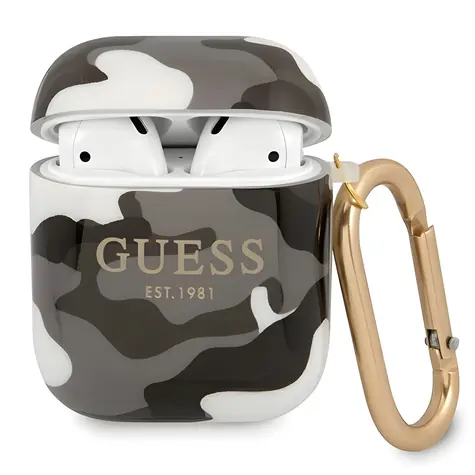 Guess Camo Collection černá / Pouzdro pro sluchátka / pro Apple AirPods
