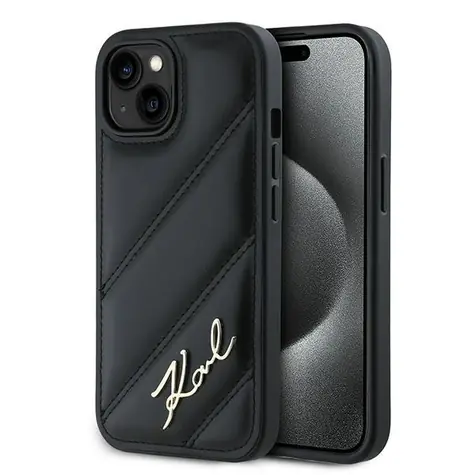 Karl Lagerfeld Diagonal Quilted Script černá / Kryt / pro Apple iPhone 15 Plus a iPhone 14 Plus