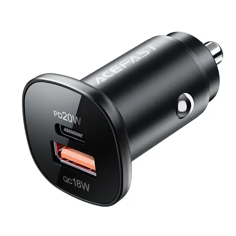 Acefast B1 černá / Nabíječka do auta / USB-C + USB-A / 38W / PD, QC 3.0