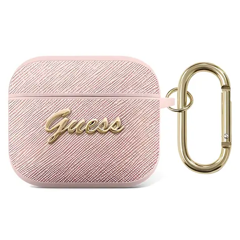 Guess Saffiano Script Metal Collection růžová / Pouzdro / AirPods 3