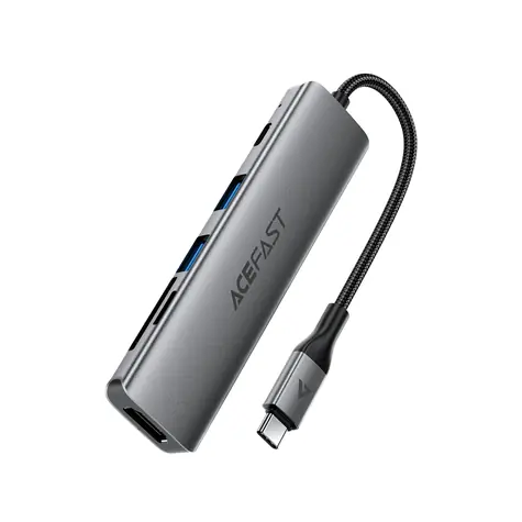 Acefast J18 šedá / Dokovací stanice / USB-C / 6v1 / HDMI 4K 60Hz / PD 90W