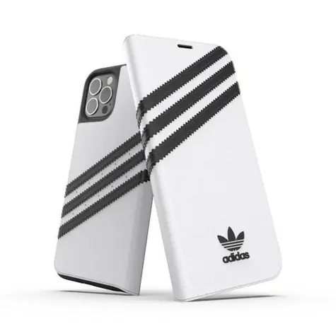 Adidas OR Booklet Case bílá, černá / Pouzdro typu kniha / PU kůže / Apple iPhone 12 & 12 Pro