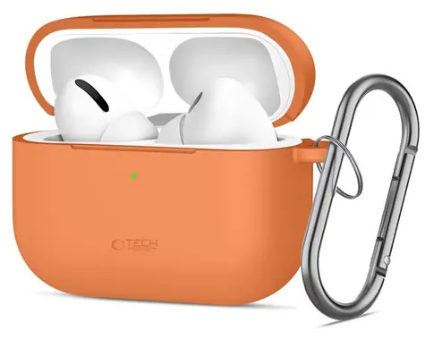 Tech-Protect Silicone Hook Case oranžová / Pouzdro pro Apple AirPods Pro / silikonové / s karabinou