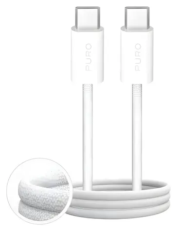 Puro Fabrik bílá / Datový kabel USB-C - USB-C / 60 W / 3 m / opletený