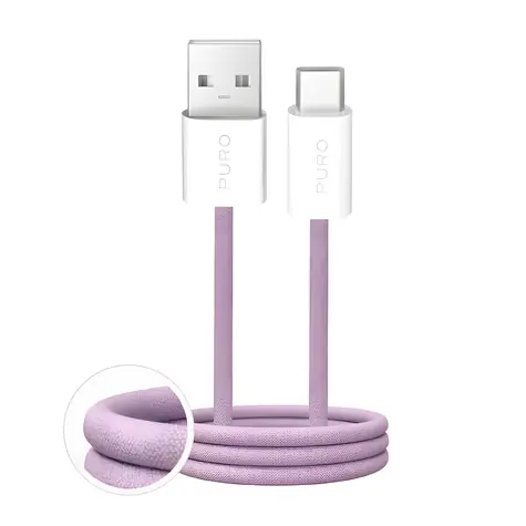 Puro Fabrik 2.0 růžová / Datový kabel USB-A - USB-C / opletený / 10 W / 1,5 m