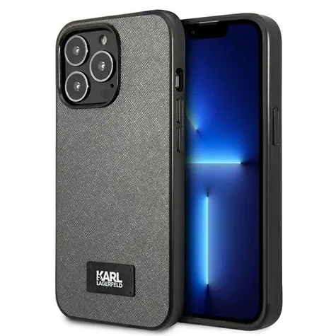 Karl Lagerfeld Saffiano Plaque stříbrná / Zadní kryt pro iPhone 13 Pro a iPhone 13 / 6.1"
