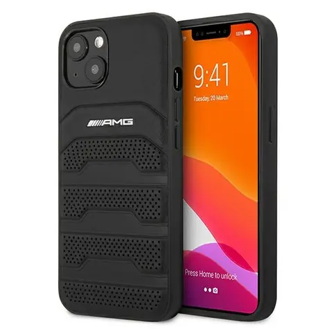 Mercedes-AMG Kožený kryt Debossed Lines černá / Kryt pro Apple iPhone 13 mini