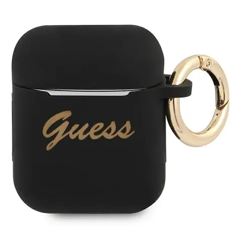 GUESS GUA2SSSK černá / Silikonové pouzdro / Vintage Script / pro Apple AirPods