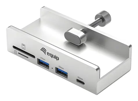 Equip 128968 stříbrná / USB hub / 2x USB-A + USB-C / čtečka SD/microSD / 5 Gbps / klip