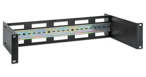 Intellinet Nosič DIN lišty 19" černá / Rack příslušenství / 2U / hloubka nastavitelná / nosnost 9 kg