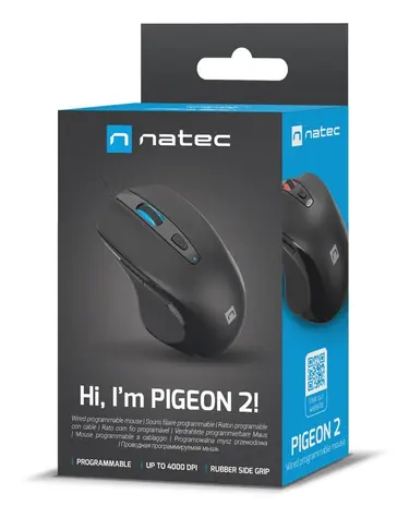 Natec Pigeon 2 černá / Drátová optická myš / 4 000 DPI / USB-A / RGB podsvícení / 6 tlačítek