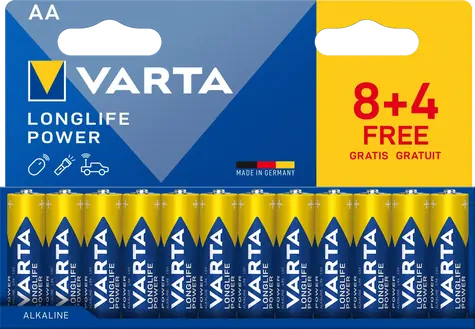 Varta Longlife Power AA 12 ks (8+4) / Baterie / 1.5V / alkalická