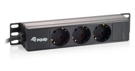 Equip 10" napájecí panel 3x Schuko černá / Napájecí panel / 1U / 16 A / kabel 1,5 m