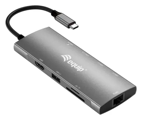 Equip Dock 9v1 USB-C / Dokovací stanice / HDMI 4K/60Hz / Gigabit Ethernet / 2x USB-A 3.2 / PD 100W / 0,25 m