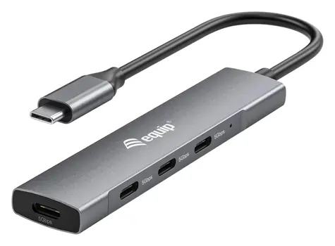 Equip / USB hub / 4× USB-C 3.2 Gen 1 / 5 Gbps / hliníkové tělo / černá, stříbrná