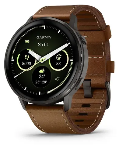 Garmin Venu 4 45 mm šedá, černý/hnědý řemínek / Chytré hodinky / AMOLED / GPS / Wi-Fi / 5 ATM