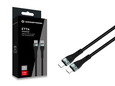 Conceptronic USB-C - USB-C nabíjecí a datový kabel černá / Kabel / USB 2.0 / PD 100 W / 480 Mbit/s / 1,2 m