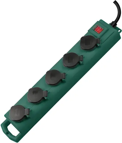 Brennenstuhl Super-Solid SL 554 zelená/černá / Prodlužovací přívod / 5 zásuvek / vypínač / IP54 / 5 m