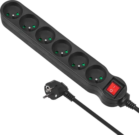 Maclean Energy MCE188 černá / Prodlužovací kabel / 6x zásuvka / 5 m