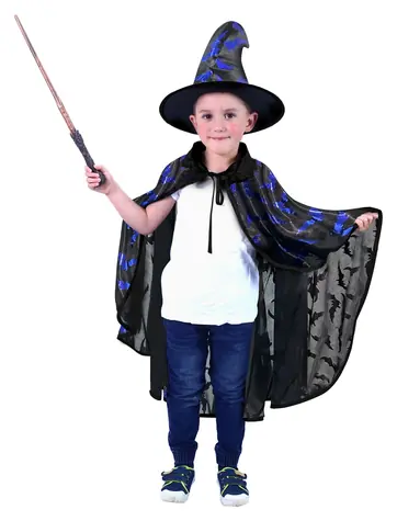 RAPPA Dětský plášť čarodějnice černý s netopýry / S kloboukem / 3-7 let